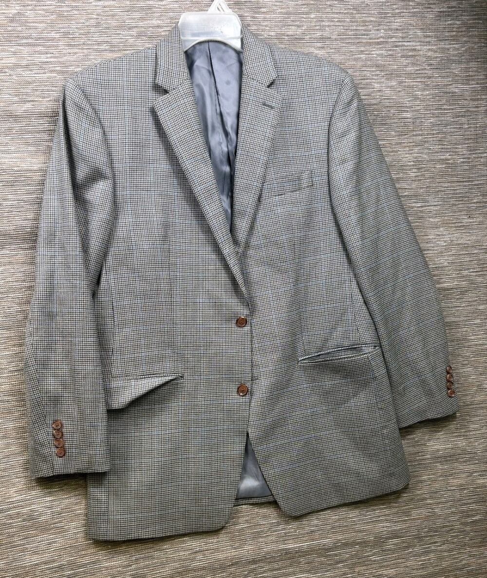 Lauren Ralph Lauren Blazer Mens 42L Gray Wool Silk Suit Jacket Check Plaid Macys